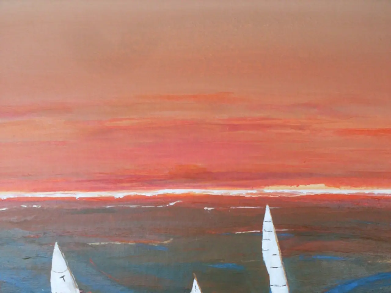 This picture is consists of a portrait, which consists of ships on the water.