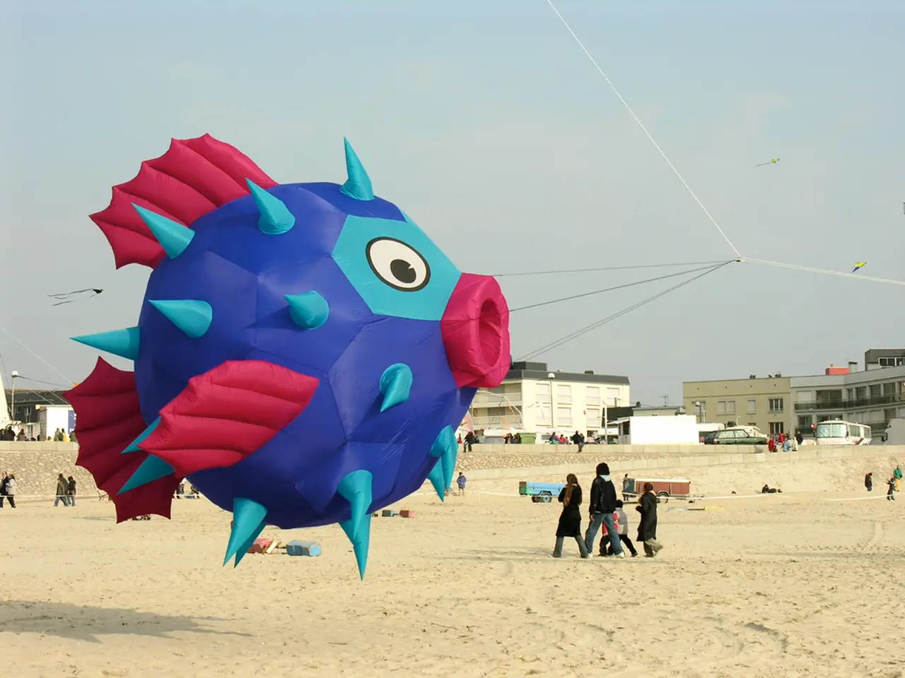 This is the picture of a place where we have a fish shaped air balloon and around there are some...