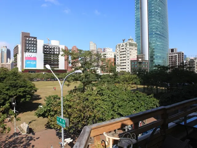 At the bottom we can see fence, pad on a chair and an object. In the background there are trees,...