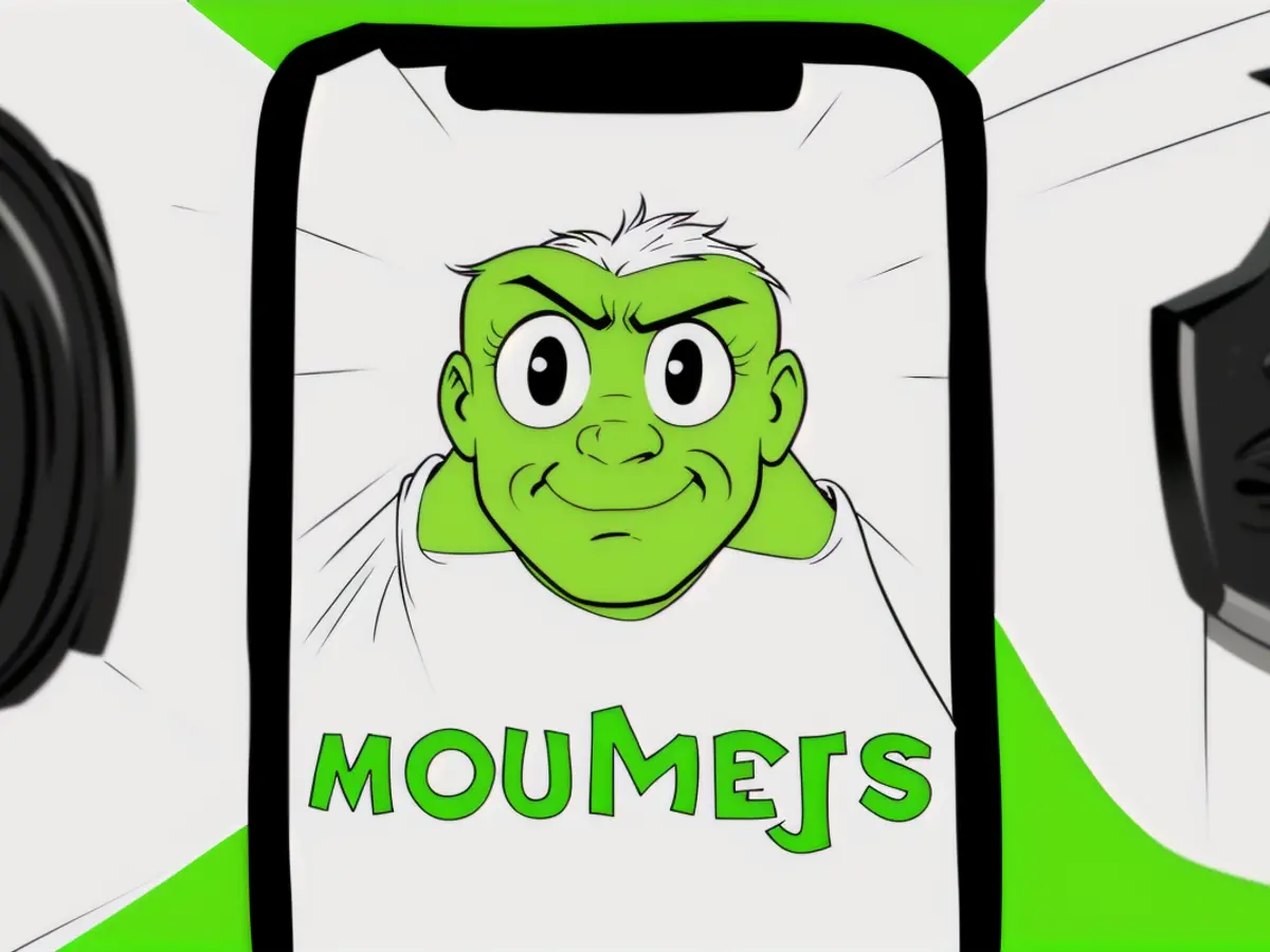 Individual identified with gun in hand, fundraising for controversial extremist group, stands in front of burned-down building, flag of the group visible in background. App CEO confesses to the necessity of quickening content generation within the platform.